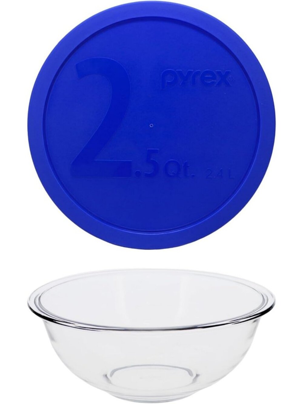2.5-Qt Glass Mixing Bowl with Blue Lid - Durable, Made in USA, Kitchen Essential